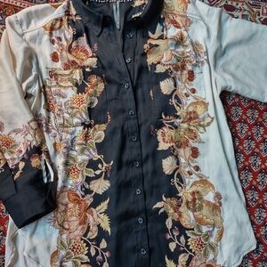 Anthropologie Blouse with Floral Trim